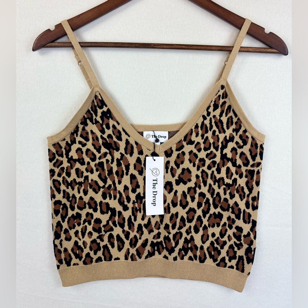 THE DROP Leopard Crop Top Tank NEW Stretch Spaghetti Strap Animal Print Medium 2